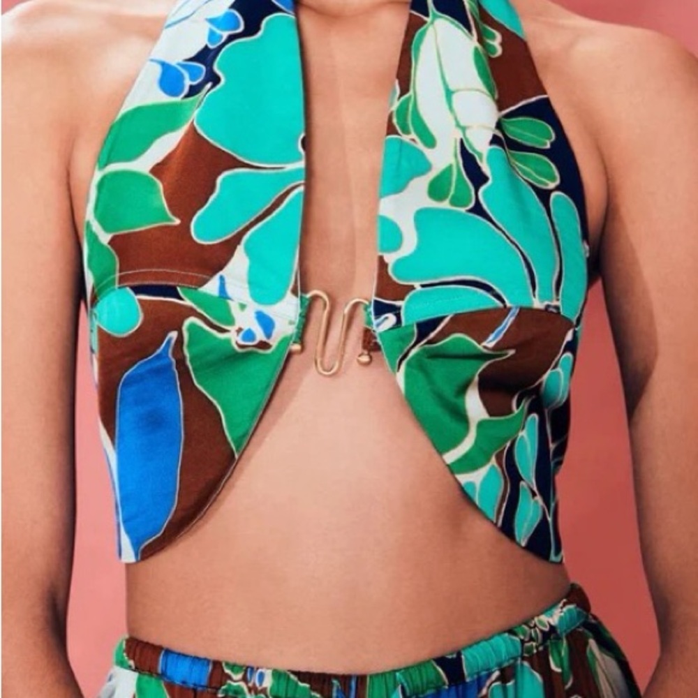 cult gaia Green, Teal, Brown Halter Crop Top